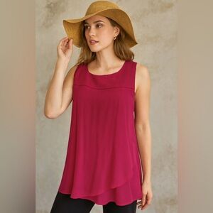 3 for $30 Fuchsia Pink Flowy Long Sleeveless Flared Tank Top Resortwear Feminine